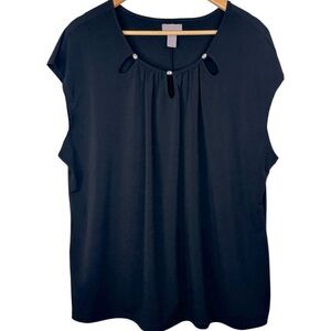 Rochelli Black Sleeveless Cutout Pleat Front Silver Bead Accent Blouse 2X